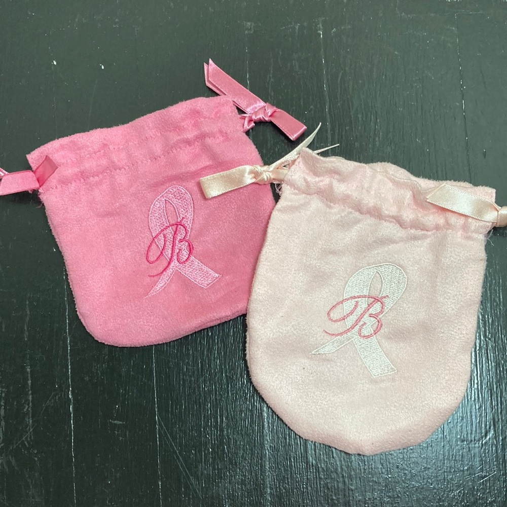 2 Brighton Drawstring Jewelry Storage Bags Cases Pink Ribbon